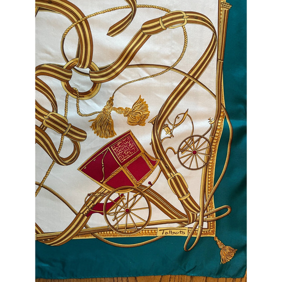 Talbots Royal Carriage Silk Scaf Gold Green Baroque Design Luxury Old Money - Picture 4 of 8